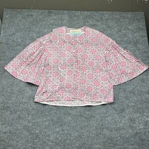 Tish Cox Blouse Pink Multicolor Geometric Short Sleeves Cotton Size Medium